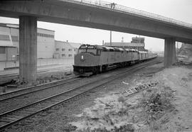 Amtrak diesel locomotive 555 at Tacoma, Washington in August 1974.