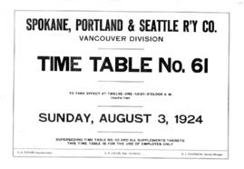 Spokane, Portland, and Seattle Railway (SP&S) Vancouver Division Employee Timetable Number 61...
