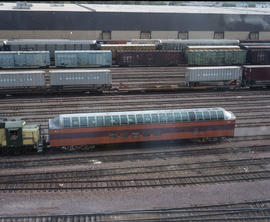 National Railway Supply (NRS) Corporation passenger car 55 at Proviso, Illinois on July 26, 1986.