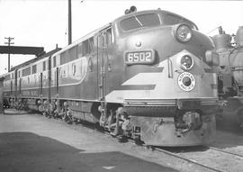 Northern Pacific diesel locomotive number 6502 at Seattle, Washington, in 1947.