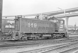 Burlington Northern diesel locomotive 149 at Portland, Oregon in 1976.