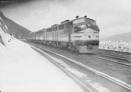 Northern Pacific diesel locomotive number 6005 at Martin, Washington, in 1945.