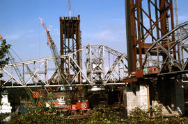 Burlington Northern Railroad Company bridge replacement at Portland, Oregon in 1989.