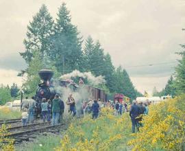 Mount Rainier Scenic Railroad Steam Locomotive Number 10 at Mineral, Washington in May, 1981.