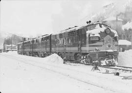 Northern Pacific diesel locomotive number 6006 at Lester, Washington, circa 1950.