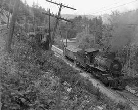 Pacific Coast Railroad steam locomotive number 14 at Cedar Mountain, Washington in 1942.