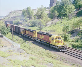 Southern Pacific diesel locomotive 7357 at Ruston, Washington in 1987.