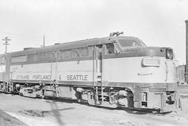 Burlington Northern diesel locomotive 4120 at Tacoma, Washington in 1971.