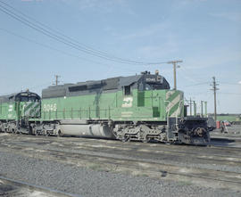 Burlington Northern diesel locomotive 8046 at Pasco, Washington in 1980.