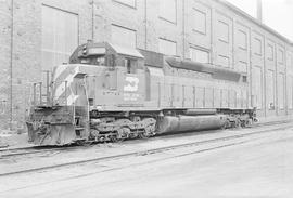 Burlington Northern diesel locomotive 9859 at Dale Street, Saint Paul, Minnesota in 1973.