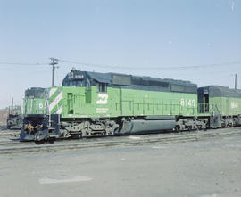 Burlington Northern diesel locomotive 8149 at Pasco, Washington in 1980.