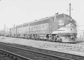 Northern Pacific diesel locomotive number 6504 at Spokane, Washington, in 1950.