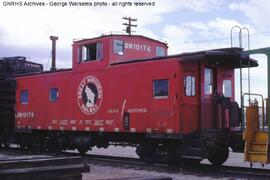 Burlington Northern Caboose 10174 at Denver, Colorado, 1973