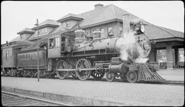 Northern Pacific steam locomotive 666 at Jamestown, North Dakota, circa 1928.