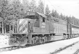 Burlington Northern diesel locomotive 2100 at Cedar Falls, Washington in 1975.