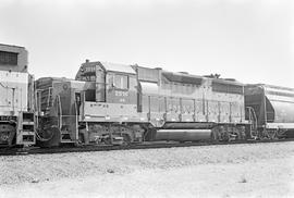 Burlington Northern diesel locomotive 2514 at Libby, Montana in 1971.