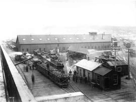 Columbia and Puget Sound Railroad servicing facilities at Seattle, Washington, circa 1890.