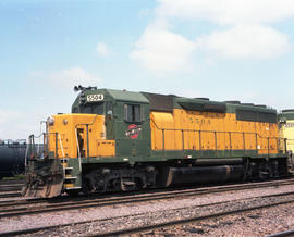 Chicago & North Western Railway diesel locomotive 5504 at Proviso, Illinois on July 26, 1986.