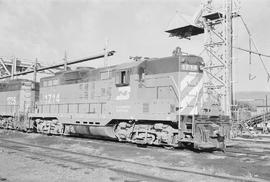 Burlington Northern diesel locomotive 1714 at Livingston, Montana in 1972.