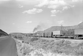 Atchison, Topeka & Santa Fe Railway freight train east of Kingman, Arizona on June 18, 1978.