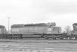 Burlington Northern diesel locomotive 6818 at Auburn, Washington in 1974.