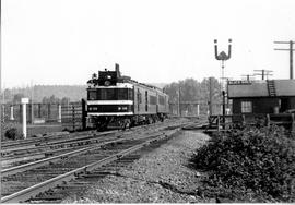 Northern Pacific gas electric motor car B-18 at Black River, Washington, circa 1935.