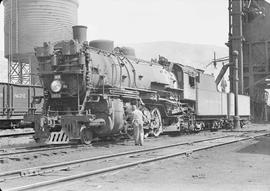 Northern Pacific steam locomotive 1858 at Missoula, Montana, in 1943.