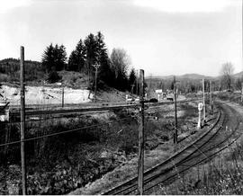 Chicago Milwaukee St. Paul and Pacific Railroad track at Maple Valley, Washington, circa 1955.