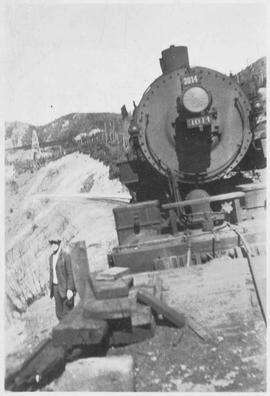 Northern Pacific steam locomotive 3014 at Borup, Washington, circa 1915.