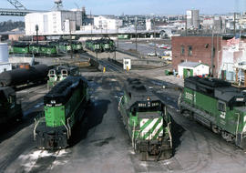 Burlington Northern Railroad Company diesel locomotive 2511 at Portland, Oregon in 1988.