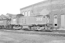 Burlington Northern diesel locomotive 393 at Saint Paul, Minnesota in 1973.