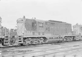 Northern Pacific diesel locomotive number 555 at Auburn, Washington, in 1970.