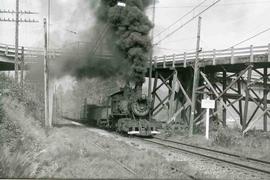 Pacific Coast Railroad freight train at Cedar Mountain, Washington, circa 1946.