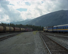 Canadian National Railway Company freight train at Jasper, Alberta in August 1990.