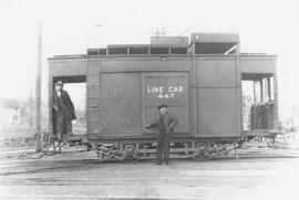 Seattle Municipal Railway Number 447 at the North Seattle carbarn, Seattle, Washington, circa 1920.