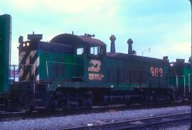 Burlington Northern 988 at New Westminster, British Columbia in 1977.