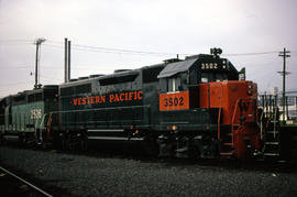 Western Pacific diesel locomotive 3502 at Portland, Oregon in 1981.