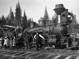 Seattle, Lake Shore & Eastern Steam Locomotive Number 5 After Fire, circa 1899.