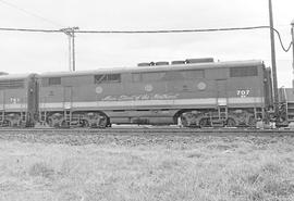 Burlington Northern diesel locomotive 707 at Auburn, Washington in 1971.