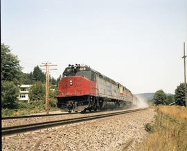 Amtrak diesel locomotive 642 at Bucoda, Washington in 1980.