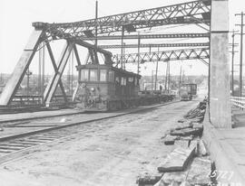 Seattle Municipal Railway Number 413 at the Ballard Bridge, Seattle, Washington, 1939.