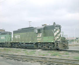 Burlington Northern diesel locomotive 1872 at Auburn, Washington in 1980.