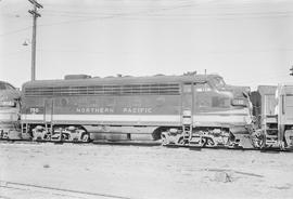 Burlington Northern diesel locomotive 750 at Tacoma, Washington in 1971.