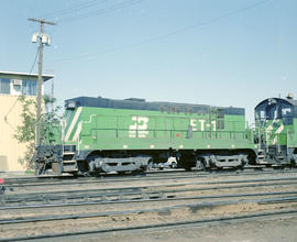 Burlington Northern Electric Trailer ET-1 at Pasco, Washington in 1980.