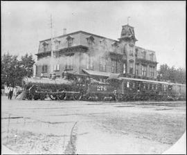 Northern Pacific steam locomotive 276 at Brainerd, Minnesota, circa 1885.