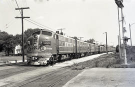 Amtrak diesel locomotive 305 at Galesburg, Illinois on August 29, 1972.