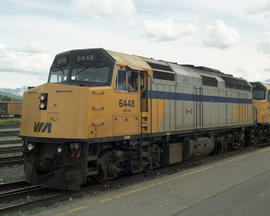VIA Rail Canada diesel locomotive 6448 at Jasper, Alberta on July 10, 1990.