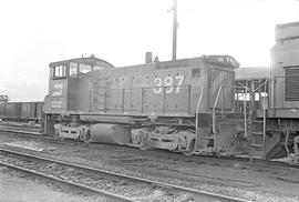 Burlington Northern diesel locomotive 387 at Vancouver, Washington in 1976.