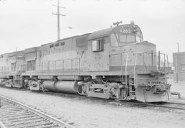 Burlington Northern diesel locomotive 4263 at Vancouver, Washington in 1970.