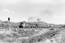 Atchison, Topeka & Santa Fe Railway diesel locomotive 8020 at Valentine, Arizona on June 18, ...